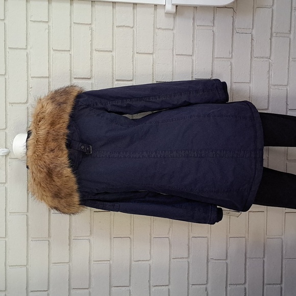 Bass Dark Blue/Black Trim Quilted Fuzzy Hood Coat. Size Small NWT - Picture 12 of 16